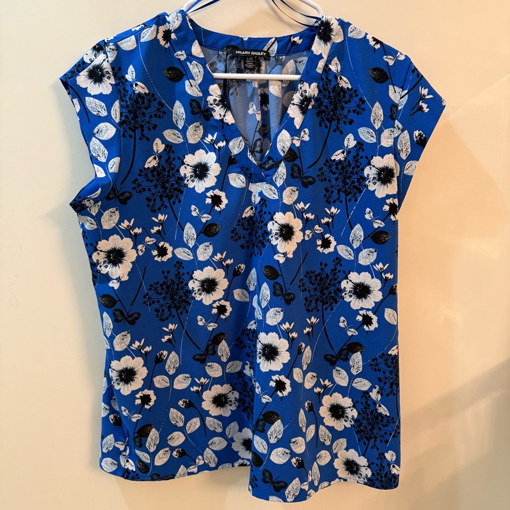 Hilary Radley Blue Floral Blouse